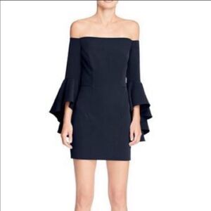 MILLY | Off the Shoulder Ruffle Sleeve Blue Dress